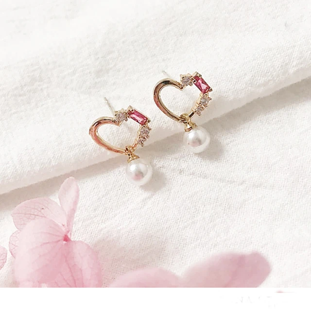 【BBHONEY】韓版耳飾 甜美簡約愛心鑲鑽珍珠耳墜耳環(網美必備款) 價格比較,價格查詢,歷史價格詳細信息