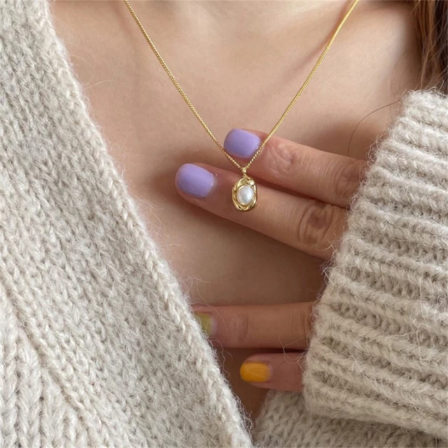 925銀淡水珍珠項鍊法式時尚小眾設計感吊墜中古輕奢風首飾 歷史價格詳細信息