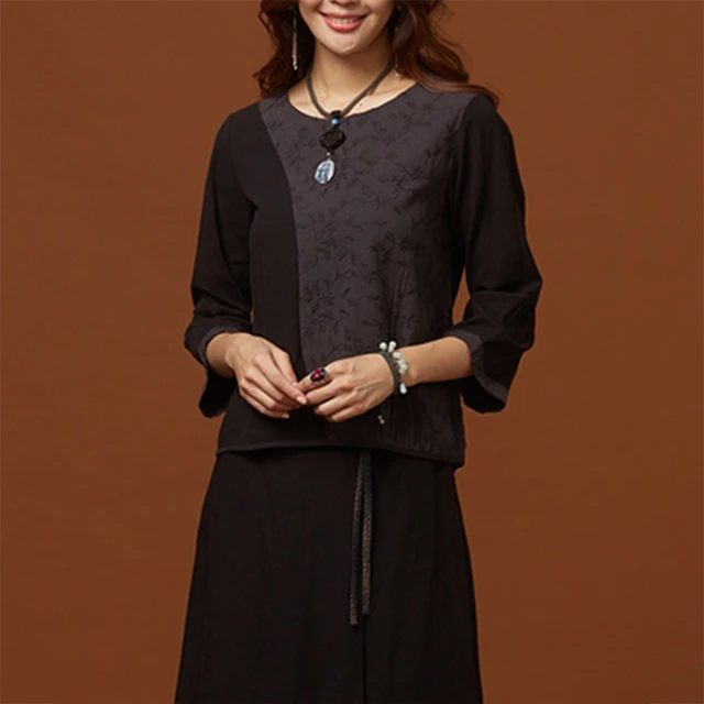 【古典美】08022刺繡配色斜襟上衣(棉麻/純棉/亞麻/中國風/漢服/茶禪服/手染服) 歷史價格詳細信息