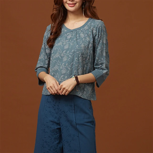古典美 斜襟刺繡配色上衣 【03021】茶禪服/棉麻/亞麻/中國風 歷史價格詳細信息