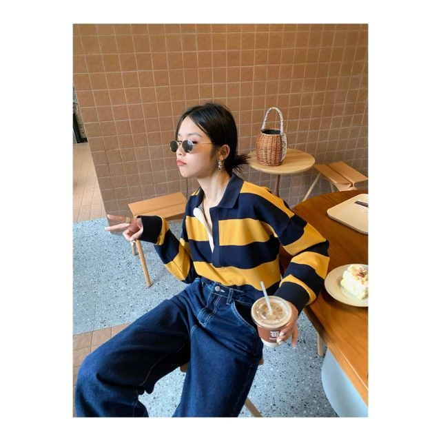 條紋長袖t卹女夏薄款冰絲寬松設計感小眾港味chic防曬衫罩衫上衣 歷史價格詳細信息