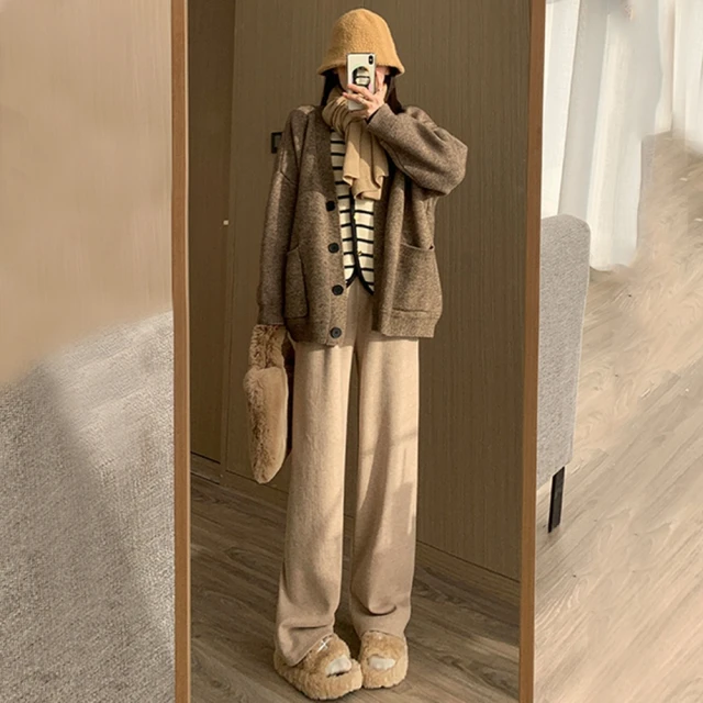 【D.studio】韓版內刷毛加厚運動寬鬆高腰寬褲(褲子長褲休閒褲女裝高腰褲直筒褲黑褲發熱褲保暖褲 P302) 歷史價格詳細信息