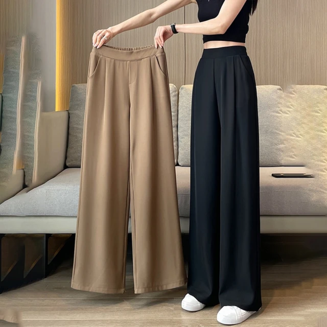 【D.studio】韓版鬆緊高腰垂感直筒西裝褲(寬褲 褲子 長褲 休閒褲 女裝 高腰褲拖地褲 P278) 歷史價格詳細信息