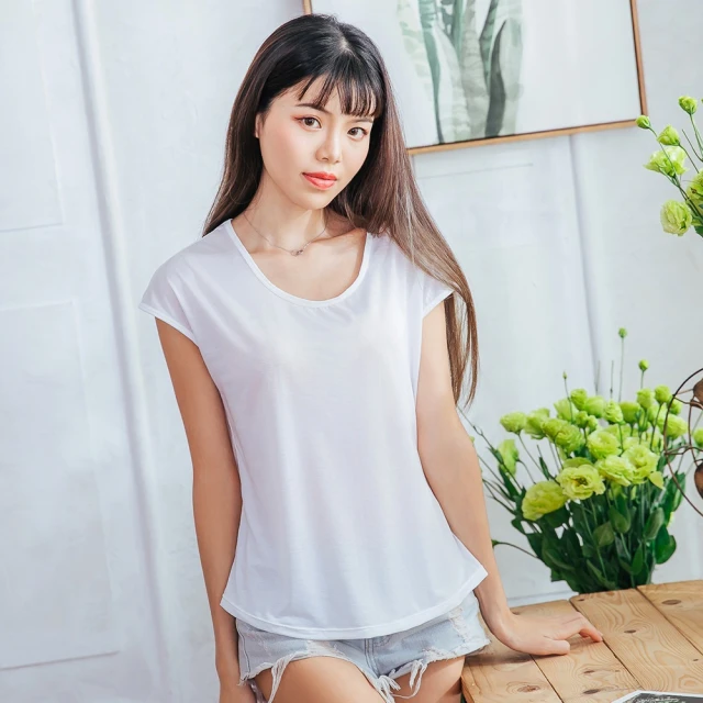 【NEONER涼感衣】彈性顯瘦修身超細涼感絲包袖V領T恤 -桃紅 歷史價格詳細信息