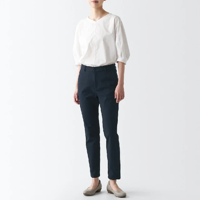 女有機棉混縱橫彈性綾織打褶寬版褲【MUJI 無印良品】 歷史價格詳細信息