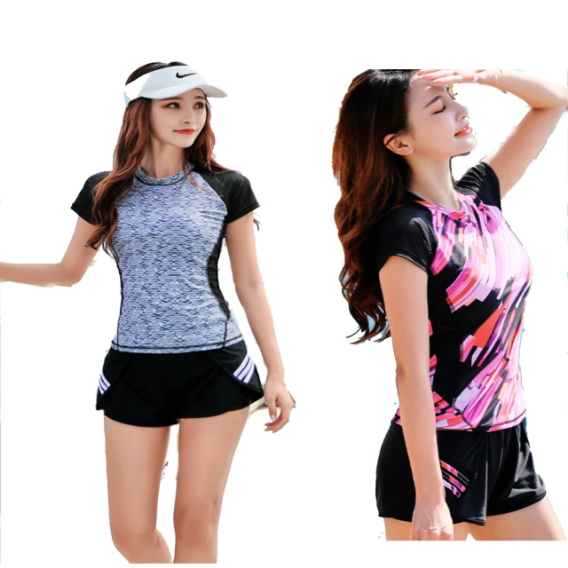 【泳衣果】泳衣泳裝M-3L夏洛短袖抽繩二件式泳裙 歷史價格詳細信息