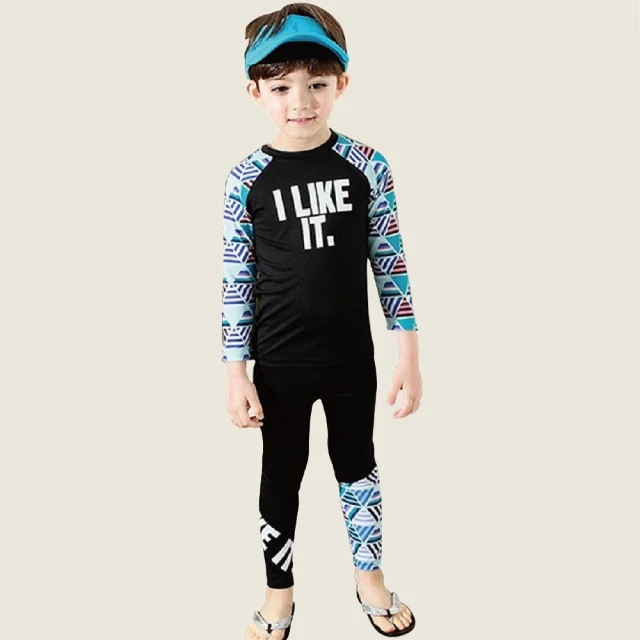 梨卡 - 兒童泳衣兒童泳裝男生二件式長袖短褲泳褲-中大童【藍色鯊魚】男童帥氣沙灘防曬防寒浮潛-附泳帽CH673【現貨24 歷史價格詳細信息