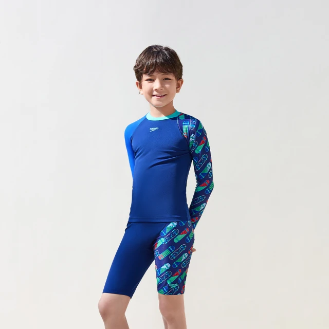 SPEEDO 男孩 長袖防曬衣 黑/波光藍 歷史價格詳細信息