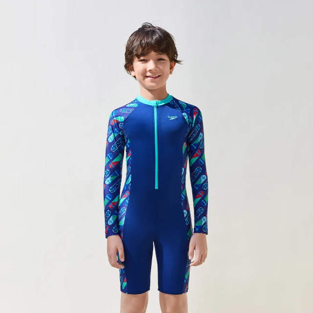 SPEEDO 男孩 長袖防曬衣 黑/波光藍 歷史價格詳細信息