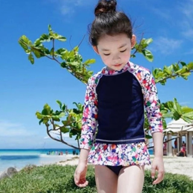 兒童泳裝 長袖碎花公主裙兒童泳衣泳褲三件套組 歷史價格詳細信息