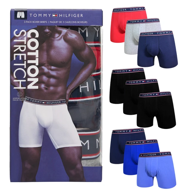 【Tommy】Tommy Hilfiger 男內褲 四角男內褲 純棉 中低腰 超值3件盒組／紅+藍+灰-三色 歷史價格詳細信息