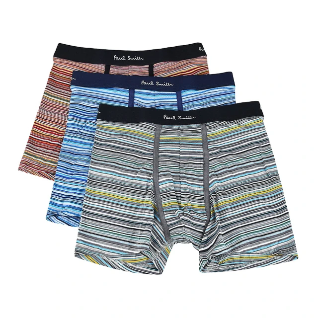 【Paul Smith】PAUL SMITH LOGO低腰棉質混紡條紋平角內褲三件裝(男款/多色) 歷史價格詳細信息