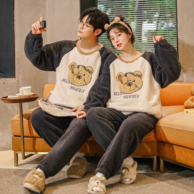 長袖睡衣珊瑚絨睡衣家居服居家服睡衣南極人情侶睡衣女春秋季純棉長袖韓版可愛男士秋冬大尺碼家居服套裝~麗莎服飾 歷史價格詳細信息