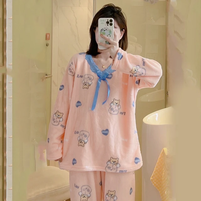 【Wonderland】熊熊兔兔薄款加大碼牛奶絲居家睡裙洋裝(粉桔) 歷史價格詳細信息