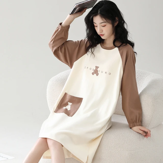 【藍尼居家】★寬寬鬆鬆舒舒服服連身睡衣裙(經典款/長袖睡衣/女睡衣居家服/棉質睡衣/睡裙) 歷史價格詳細信息