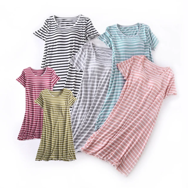 【Osun】莫代爾帶胸墊薄款短袖大碼荷葉邊連衣裙睡衣居家休閒服(顏色任選/CE405) 歷史價格詳細信息