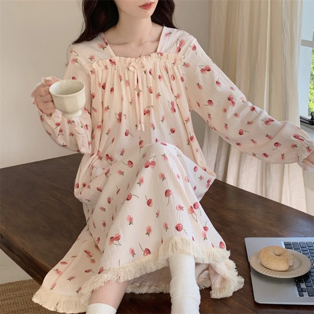 【藍尼居家】★寬寬鬆鬆舒舒服服連身睡衣裙(經典款/長袖睡衣/女睡衣居家服/棉質睡衣/睡裙) 歷史價格詳細信息