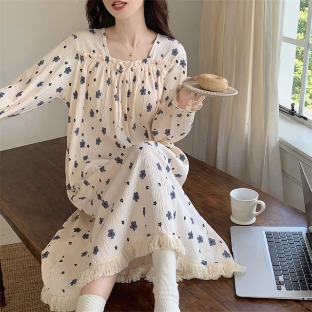 【藍尼居家】★寬寬鬆鬆舒舒服服連身睡衣裙(經典款/長袖睡衣/女睡衣居家服/棉質睡衣/睡裙) 歷史價格詳細信息