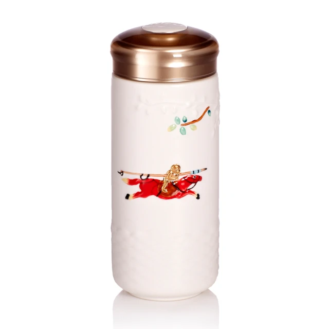 《乾唐軒活瓷》儒雅書生隨身杯 / 大 / 雙層 / 透明白貼花 / 仿木紋蓋 歷史價格詳細信息