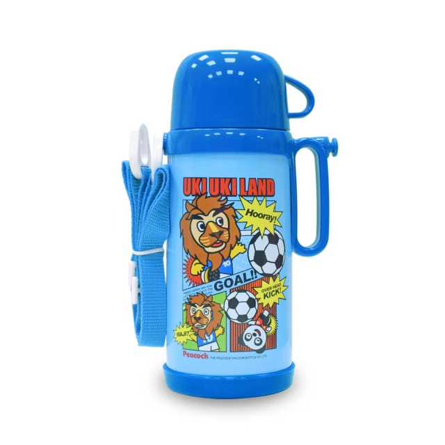 【日本孔雀Peacock】日系兒童隨身316不銹鋼保冷保溫杯水壺580ML(手握+背帶設計)-藍運動獅 歷史價格詳細信息