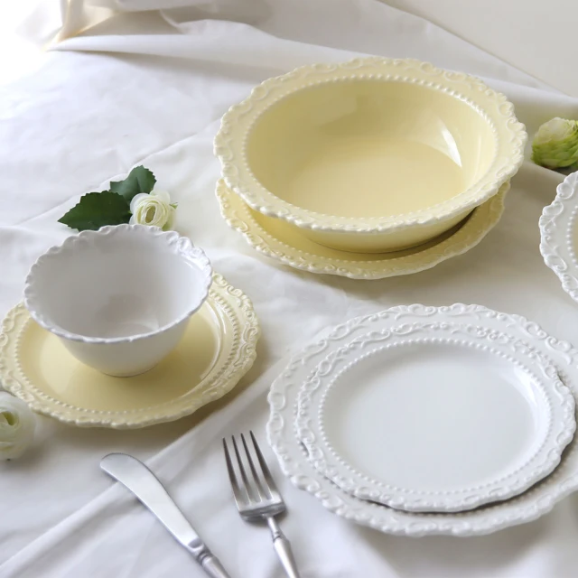 【Just Home】浪漫浮雕陶瓷碗盤5件組-兩色可選(飯碗 碗 碗盤 盤 可微波) 歷史價格詳細信息