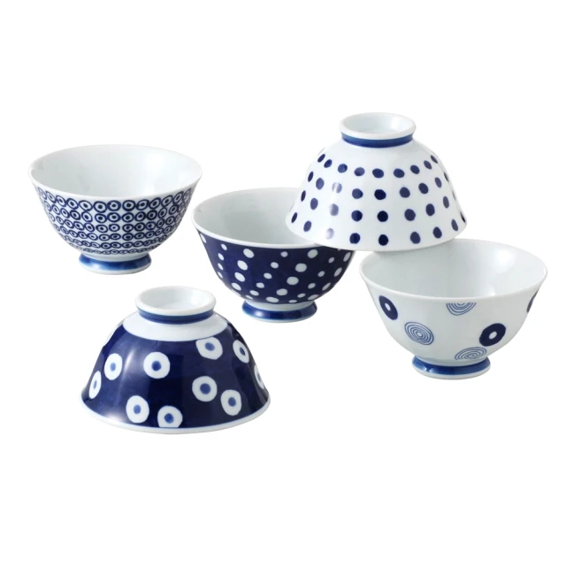 【西海陶器】日本輕量瓷波佐見燒五入湯吞杯/湯杯組-藍丸紋(8.5x6.5cm/225ml) 歷史價格詳細信息