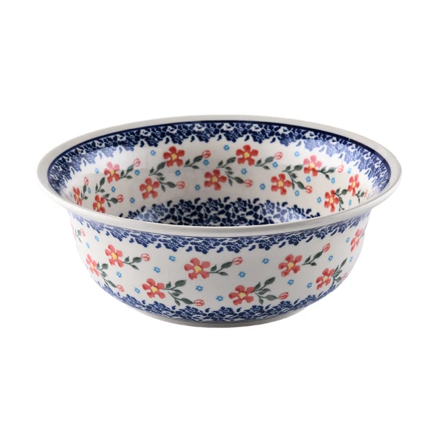 波蘭陶 藍印紅花系列 雙耳圓形深餐盤 22cm 波蘭手工製 歷史價格詳細信息