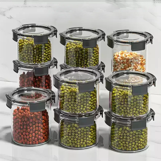【Dagebeno荷生活】PET食品級可疊加密封罐 竹製上蓋蓋圓潤邊角五殼雜糧儲物保鮮罐(M號4入組) 歷史價格詳細信息