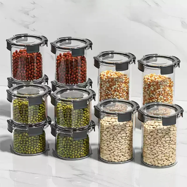 【Dagebeno荷生活】PET食品級可疊加密封罐 竹製上蓋蓋圓潤邊角五殼雜糧儲物保鮮罐(M號4入組) 歷史價格詳細信息