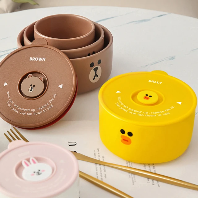 【LINE FRIENDS】熊大兔兔陶瓷分格保鮮餐盒便當盒(可微波) 歷史價格詳細信息