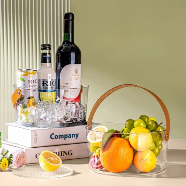 【荷生活】晶采生活皮革提把水果提籃 透明香檳氣泡酒冰桶-大號2入 歷史價格詳細信息