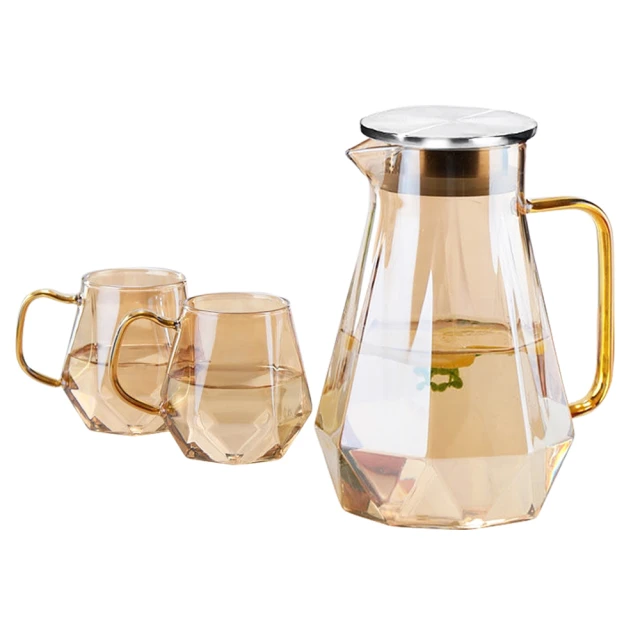 【日本FOREVER】耐熱玻璃時尚鑽石紋玫瑰金不鏽鋼把手水壺(1500ML) 歷史價格詳細信息