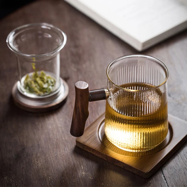 茶水分離杯 耐熱茶杯茶水分離泡茶杯子高檔辦公木蓋加厚玻璃水杯觀山杯茶道杯  她說精選 歷史價格詳細信息