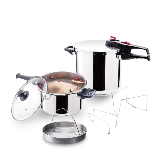 【CookPower 鍋寶】歐風快鍋二件套組(10L快鍋含蓋+6L快鍋+玻璃鍋蓋+蒸盤+高蒸架+低蒸架) IH/電磁爐適用 歷史價格詳細信息