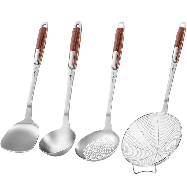 PUSH!廚房用品 耐高溫304不銹鋼黃花梨木手柄煎鍋鏟子廚具炒鍋湯勺D303-1 歷史價格詳細信息