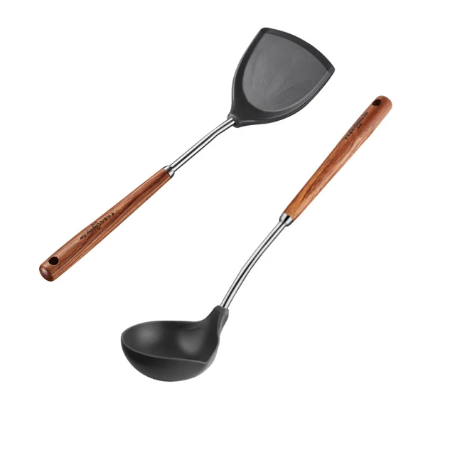 PUSH!廚房用品不銹鋼花梨木手柄不粘鍋矽膠鏟炒菜鏟耐高溫麥飯石鍋矽膠不鏽鋼鍋鏟2入組D292-1 歷史價格詳細信息