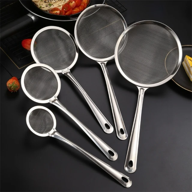 烹飪撈油勺多功能廚房濾網撈菜勺304不鏽鋼30目過濾網篩-大中小各1支組 歷史價格詳細信息