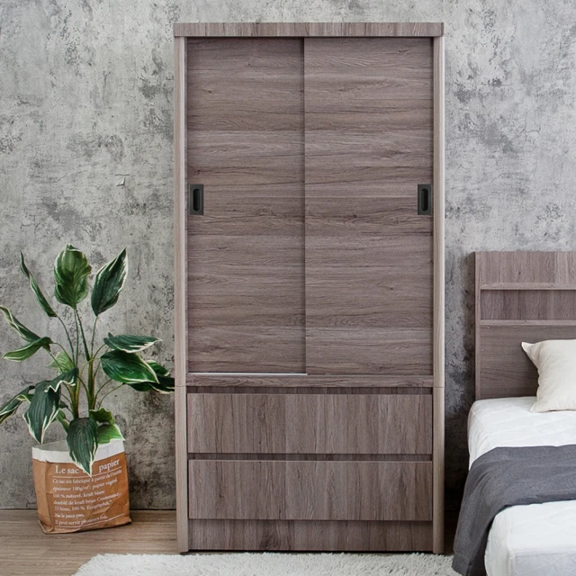 Boden-米恩3尺推門/拉門三抽收納衣櫃(梧桐色-六色可選) 歷史價格詳細信息