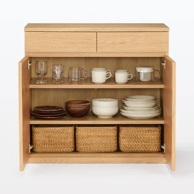 【MUJI 無印良品】橡木收納櫃/玻璃門 寬88*深44*高83cm。商品重量：約47kg。(大型家具配送) 歷史價格詳細信息