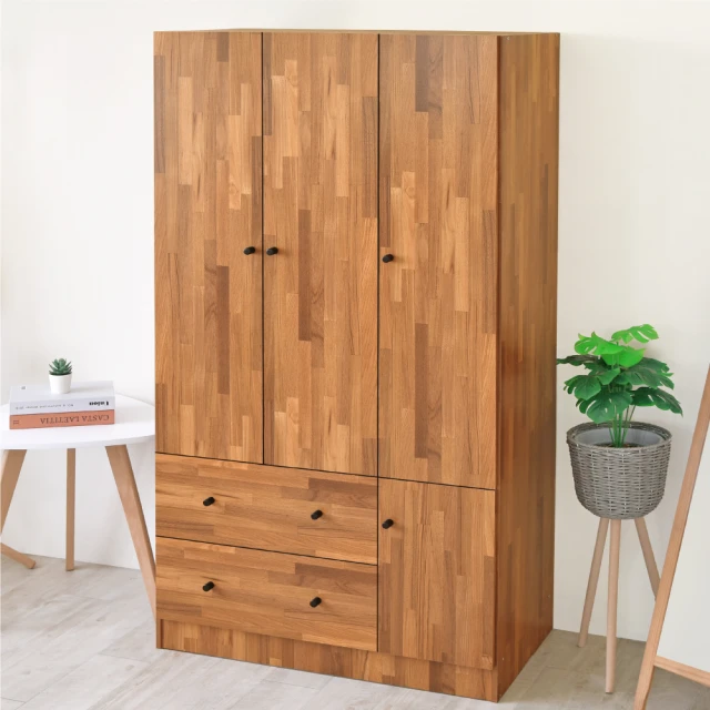 《HOPMA》白色美背鄉村四門二抽大空間衣櫃 衣櫥 臥室收納 大容量置物-拼版柚木 歷史價格詳細信息