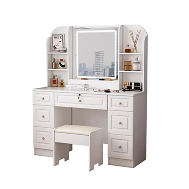 梳妝台 梳妝桌 化妝桌 意式翻蓋化妝桌 小型化妝鏡桌 收納櫃 一體多功能梳妝桌子 歷史價格詳細信息