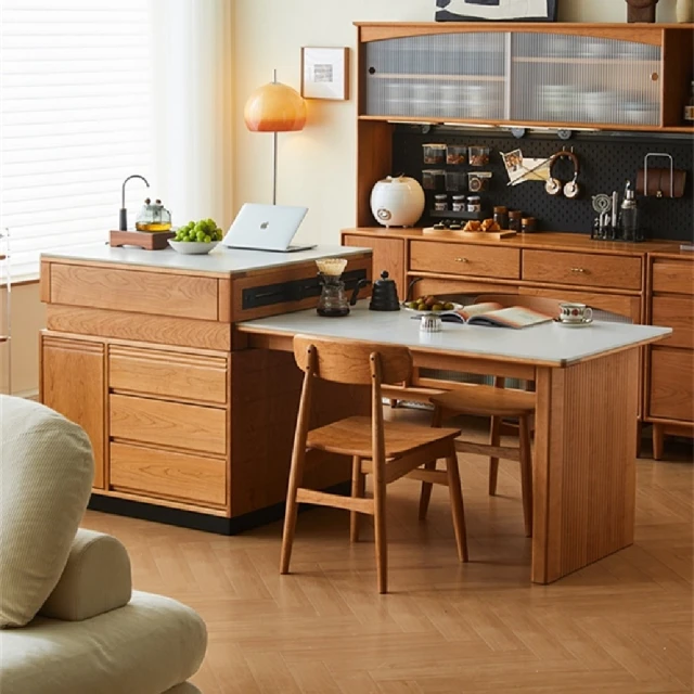 【Taoshop 淘家舖】M - 櫻桃木中島岩版餐桌｜可伸縮吧台 - MS003(1.4米餐桌+80島台) 歷史價格詳細信息