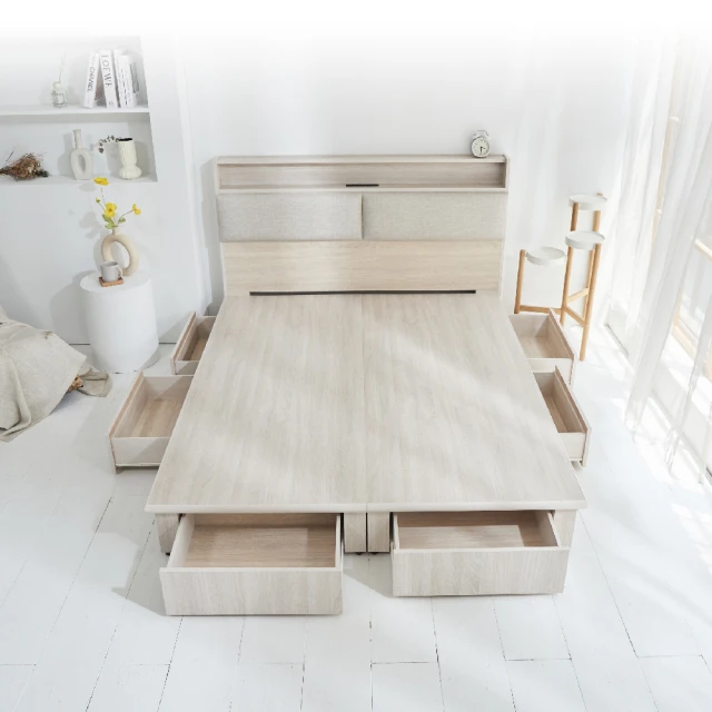 【藤原傢俬】經典民宿風燈光插座雙層收納房間三件組-雙人5尺(床頭+六抽床底+經典透氣床墊) 歷史價格詳細信息