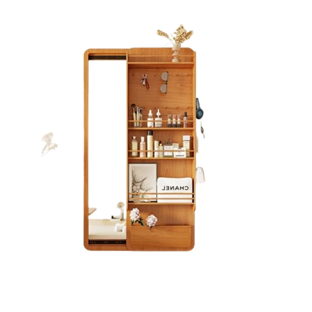 【樂多家居】實木全身鏡 家用一體落地鏡 可移動置物櫃衣帽架 三合一設計(80*34*172 分區收納 實木掛桿) 歷史價格詳細信息