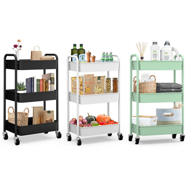 三層推車 置物推車 收納架 置物架 三層烤漆推車 推車 廚房推車 歷史價格詳細信息