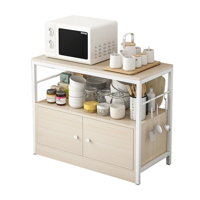 廚房 置物架子烤箱微波爐收納帶抽屜儲物帶輪調味料~定金 歷史價格詳細信息