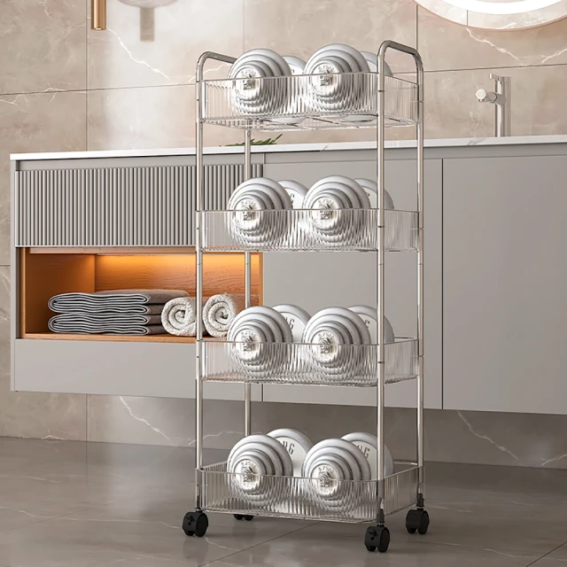 【FL 生活+】透明附輪夾縫推車置物架-3層-加大款附3掛籃(A_219) 歷史價格詳細信息