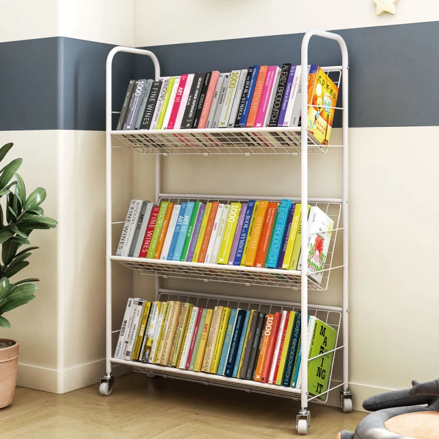 書架家用鐵藝奶油款落地多層儲物繪本閱讀架客廳簡易收納置物架子 歷史價格詳細信息