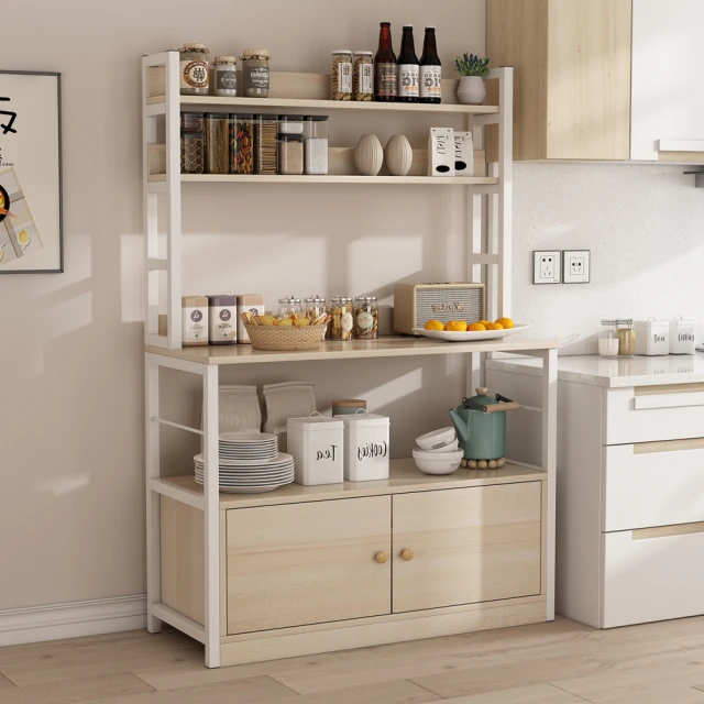 【慢慢家居】廚房落地型電器置物架-帶櫃-W100x35x158cm(四色 電器櫃 廚房置物架 電器架 微波爐架) 歷史價格詳細信息