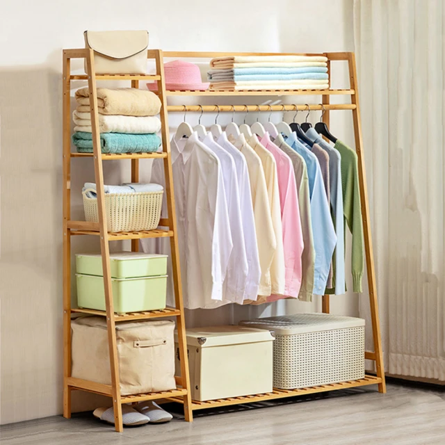 【HappyLife】楠竹製開放式簡易梯形衣櫃/130公分/升級款 (Y10021) 歷史價格詳細信息